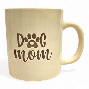 Dog Mom Coffee Mug, Beige Ceramic Cup with Paw Print Heart Design, Dog Lovers